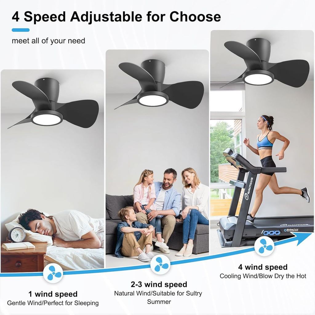 Ventilador de techo con luz Ateroll, Ø61 cm, LED regulable 3CCT (3000K-4000K-5000K), 1500LM, con control remoto, 6 velocidades, temporizador, ideal para sala y dormitorio