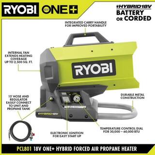 2025 Calefactor híbrido a gas propano RYOBI ONE+ 18V sin cable (solo herramienta)