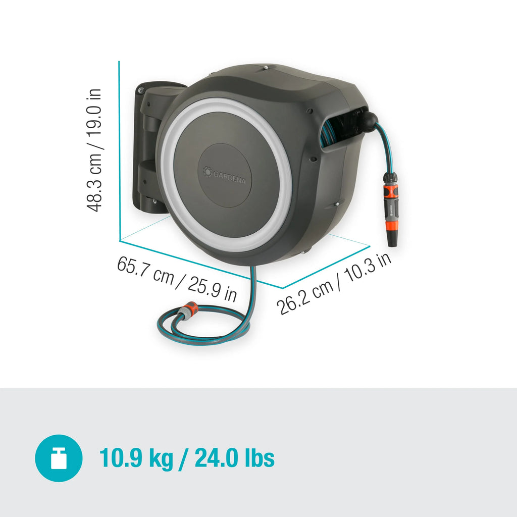 2025 Caja para Manguera de Pared Gardena RollUp M/L (Blanco) 25 m: Riego Flexible para Jardines Medianos y Grandes, Caja Giratoria con Manguera de 25 m y Accesorios de Montaje (18622-20)