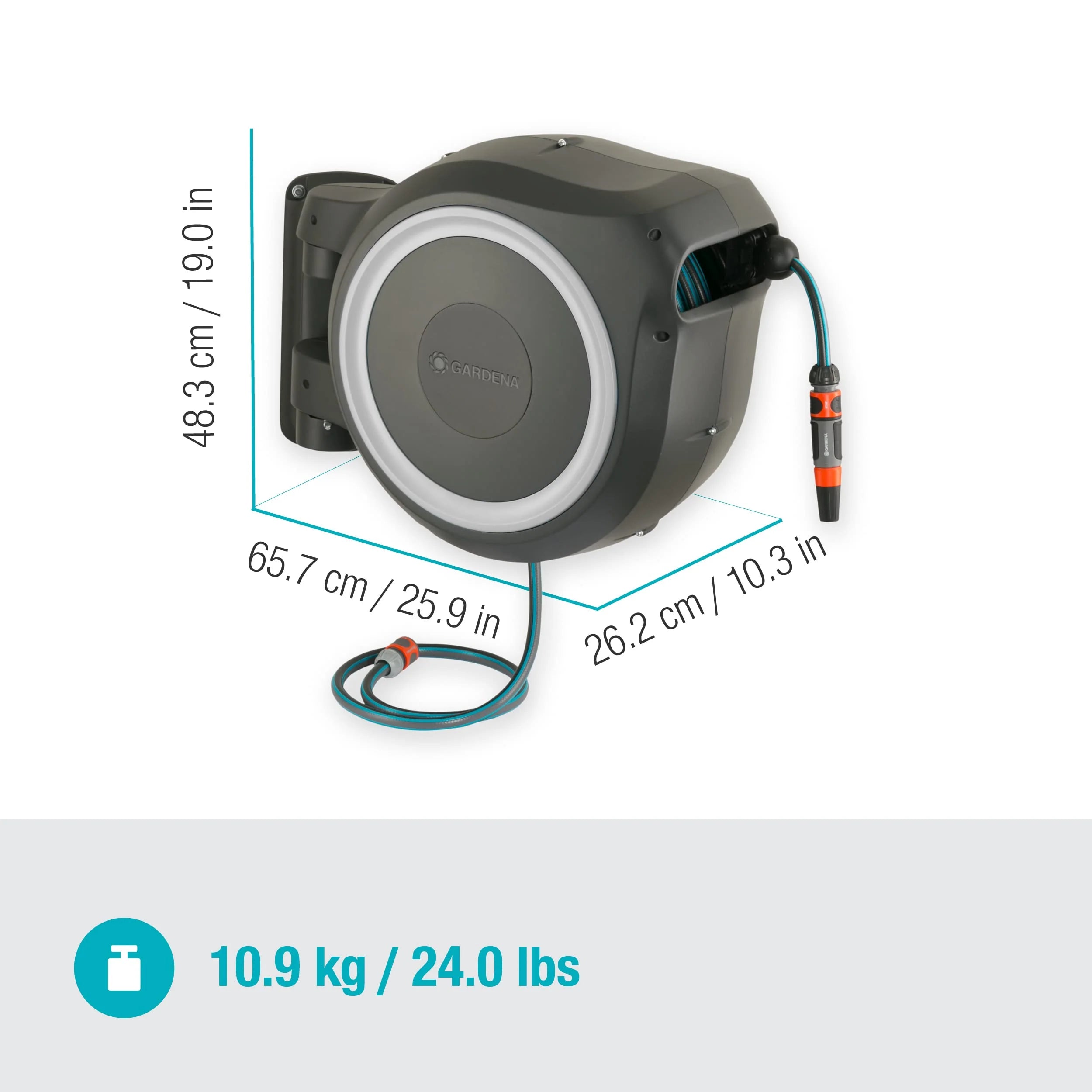 2025 Caja para Manguera de Pared Gardena RollUp M/L (Blanco) 25 m: Riego Flexible para Jardines Medianos y Grandes, Caja Giratoria con Manguera de 25 m y Accesorios de Montaje (18622-20)