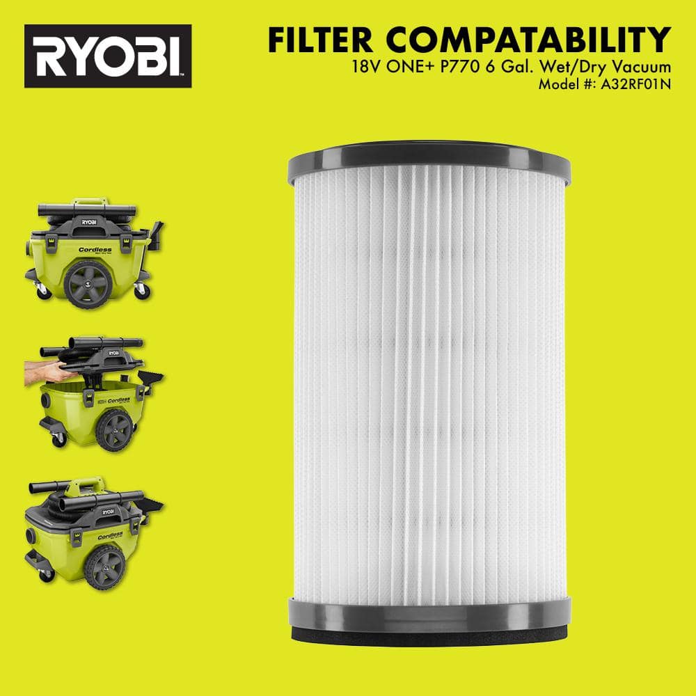 2025 Kit de Aspiradora Seca/Húmeda Inalámbrica Ryobi ONE+ 18V de 6 Galones con Batería de 4.0 Ah, Cargador y Accesorios P770KN