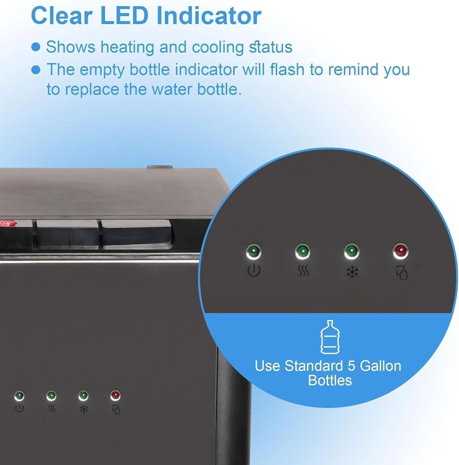 2025 Fuente de agua de 5 galones con carga inferior – 3 temperaturas con seguridad infantil – Negra
