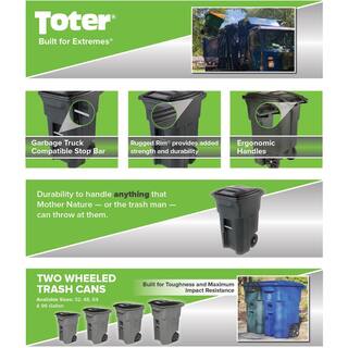 2025 Contenedor de basura exterior Toter de 64 galones con ruedas y tapa fija – Negro