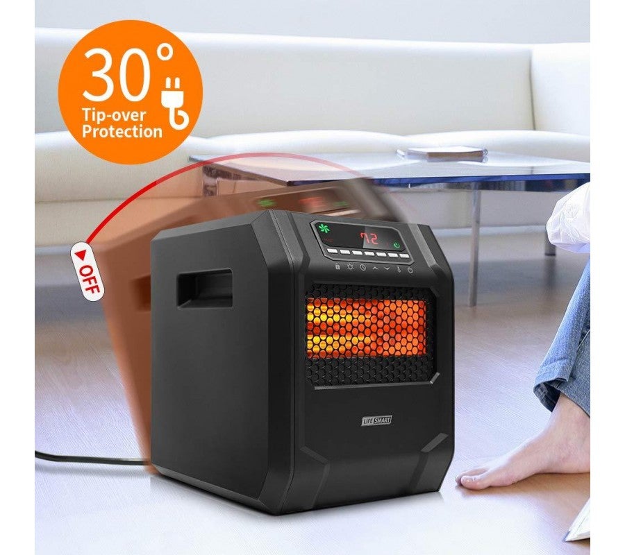 Calefactor de Espacio Infrarrojo LIFE SMART con 6 Elementos de Cuarzo, Pantalla Digital LED, Calentamiento Rápido con Control Remoto y Temporizador, Sistema de Termostato con Protección contra Vuelcos y Sobrecalentamiento para el Hogar
