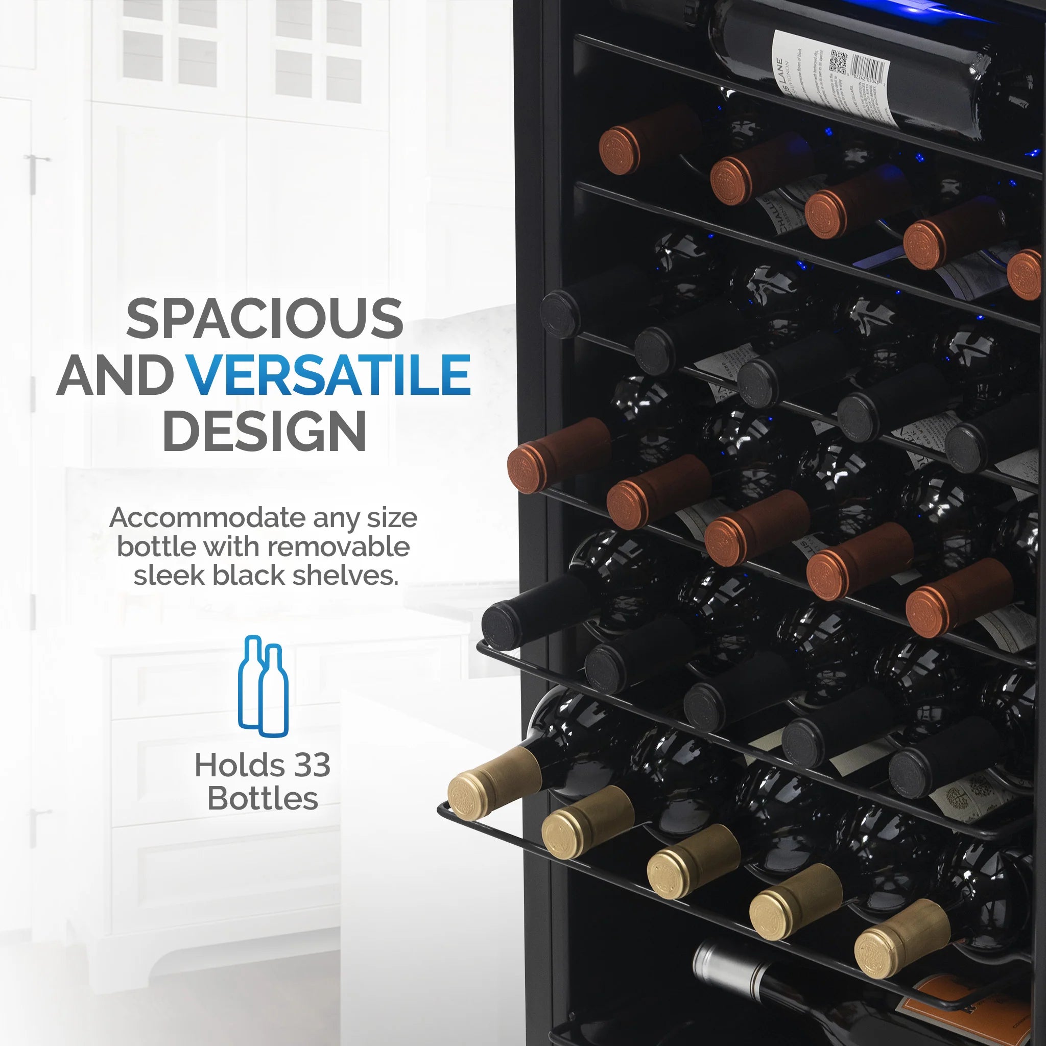 2025 Refrigerador de Vinos Independiente Newair® de Acero Inoxidable – 33 Botellas – 18,9"