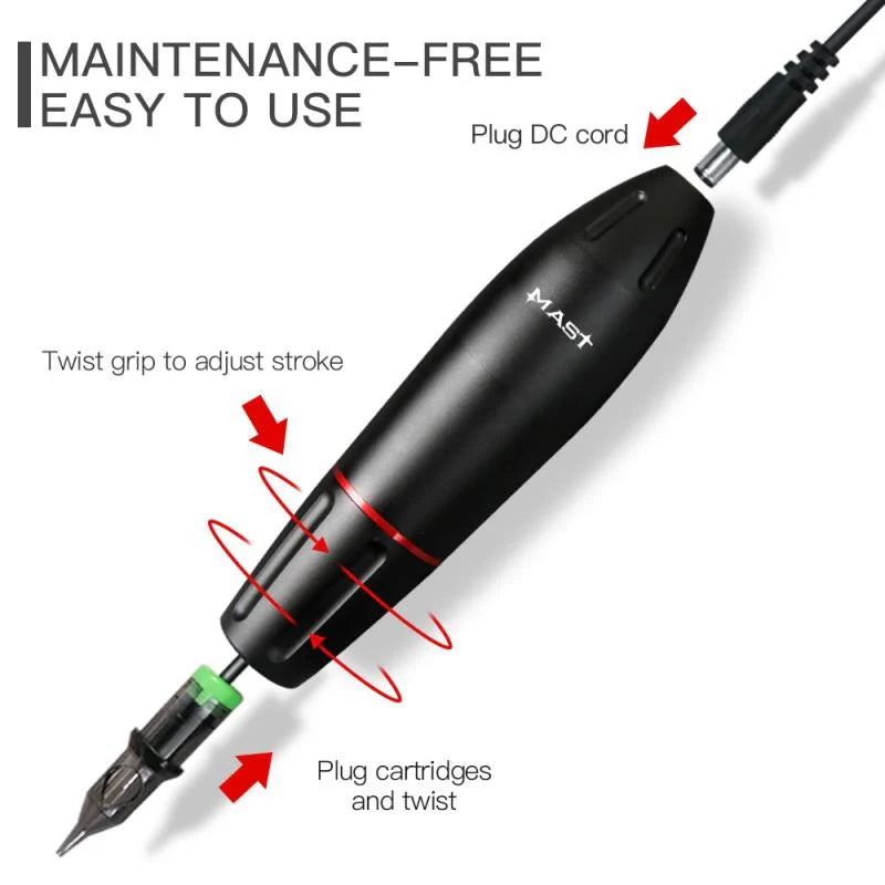 Kit de Máquina de Tatuaje con Cartuchos Mast Pen WJX Agujas y Paquete de Batería