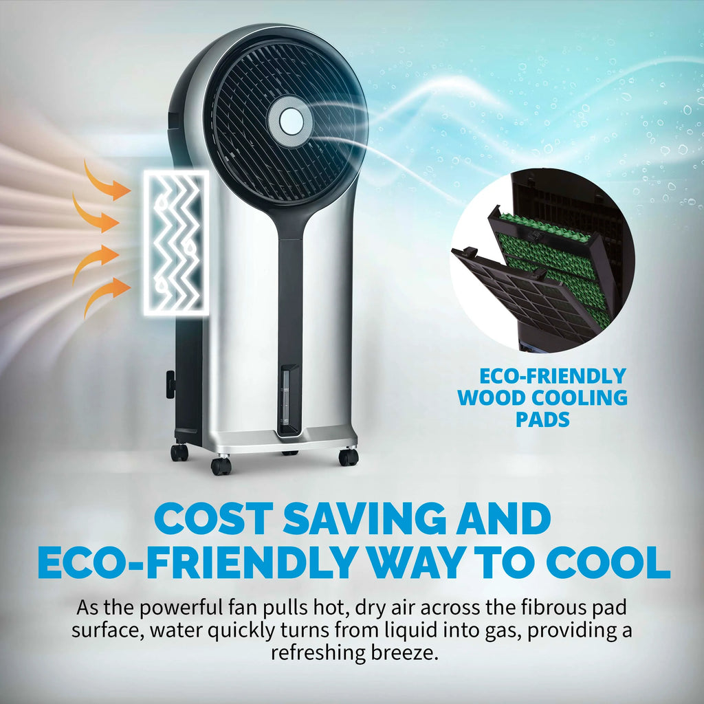 2025 Newair® Enfriador de Aire Evaporativo y Ventilador Portátil 470 CFM con Placa de Enfriamiento tipo Panal – Plateado