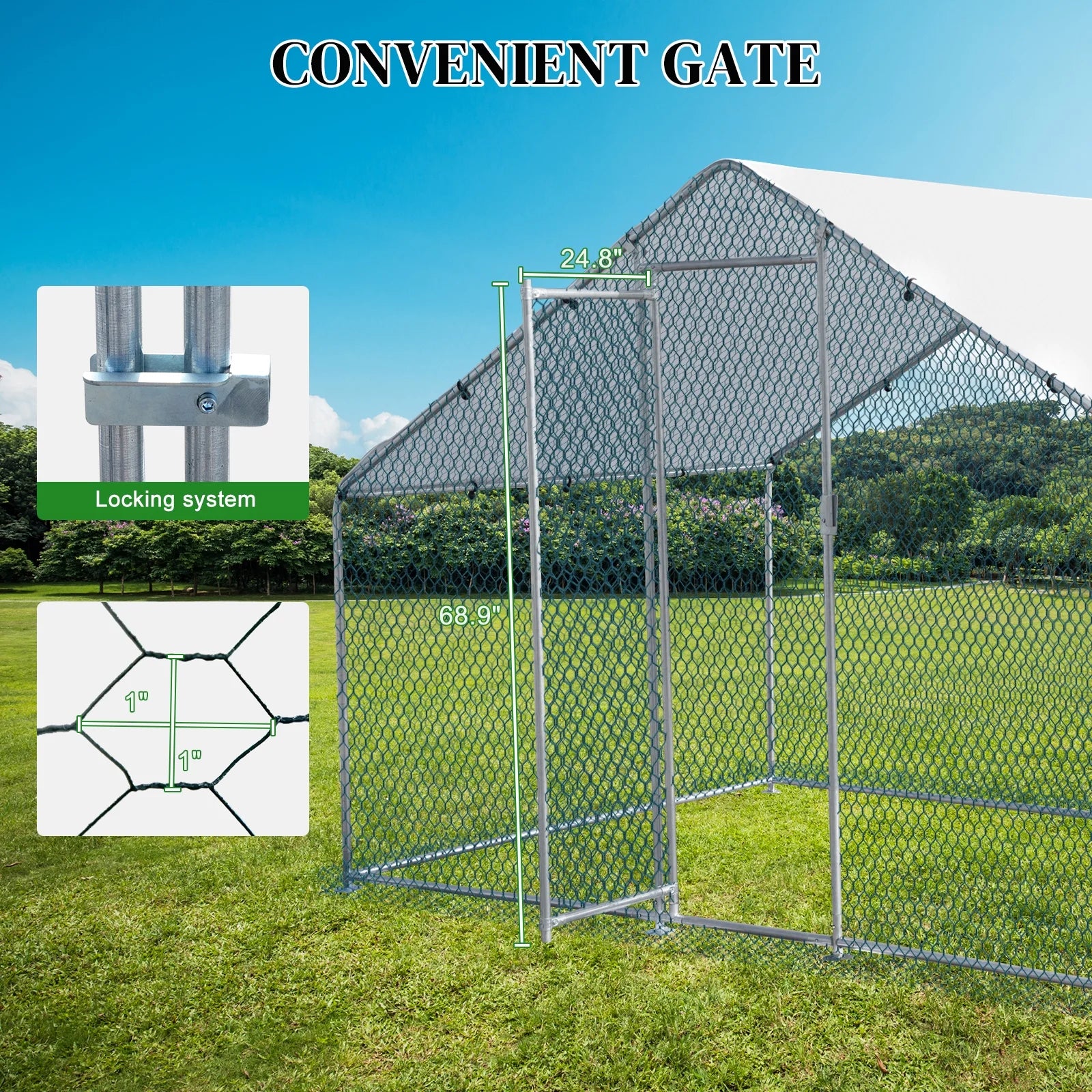 ZephyPaws - Corral metálico grande de 2 x 3 m con cubierta impermeable - Corral exterior para aves de corral, conejos, gatos y perros