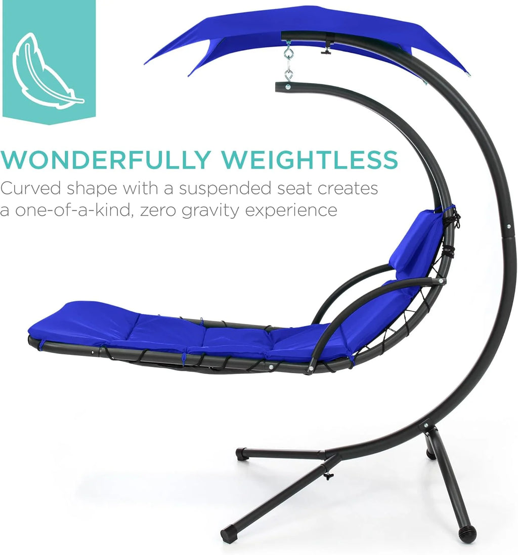 Chaise Longue Suspendue de Exterior Best Choice Products – Silla Balancín Curvada de Acero con Cojín Integrado y Toldo Desmontable – Gris Carbón