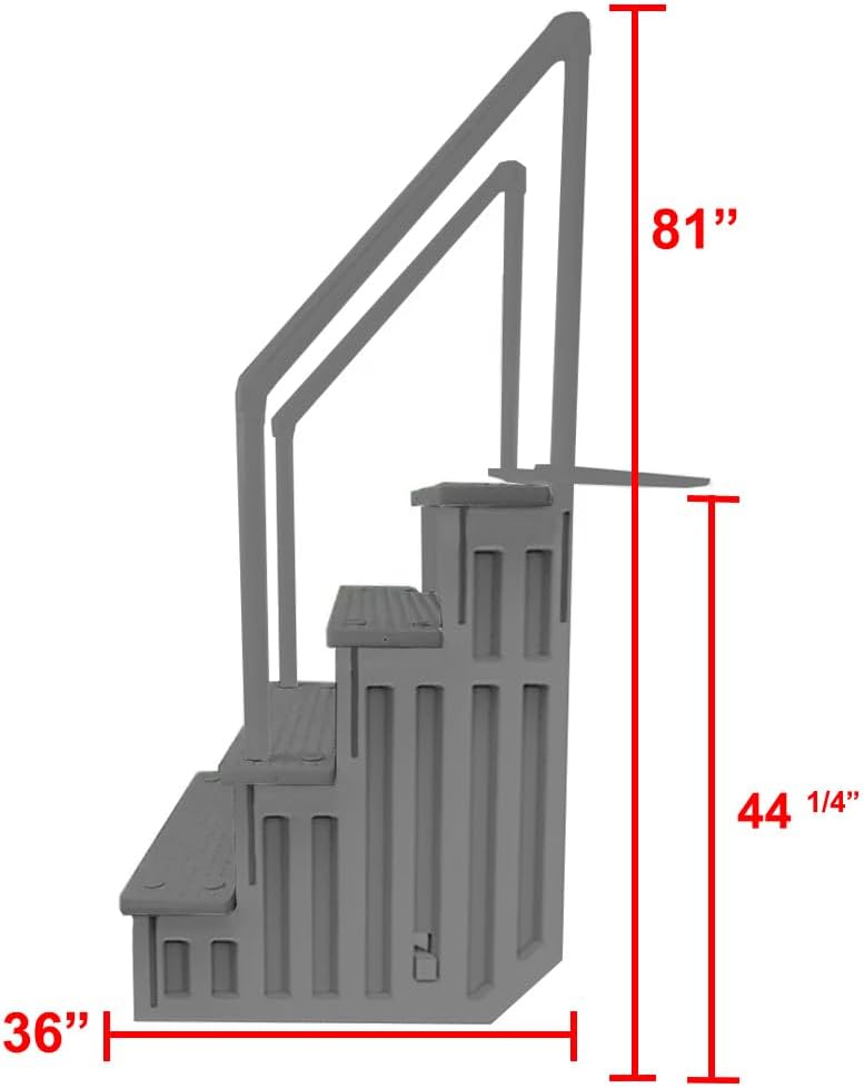 Escalones antideslizantes Aqua Select para piscinas elevadas | Azul | Para piscinas sobre tierra | Se pueden montar en terrazas de 48" a 54" de altura | Escalera de seguridad con capacidad hasta 250 lbs