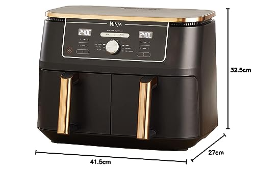 2025 Ninja Foodi MAX Freidora de Aire Doble Zona, 9,5 L, 2 Compartimentos, con Pinza, Recubrimiento Antiadherente, Cestas Aptas para Lavavajillas, 6 en 1, Exclusividad Amazon, Cobre/Negro AF400EUCP