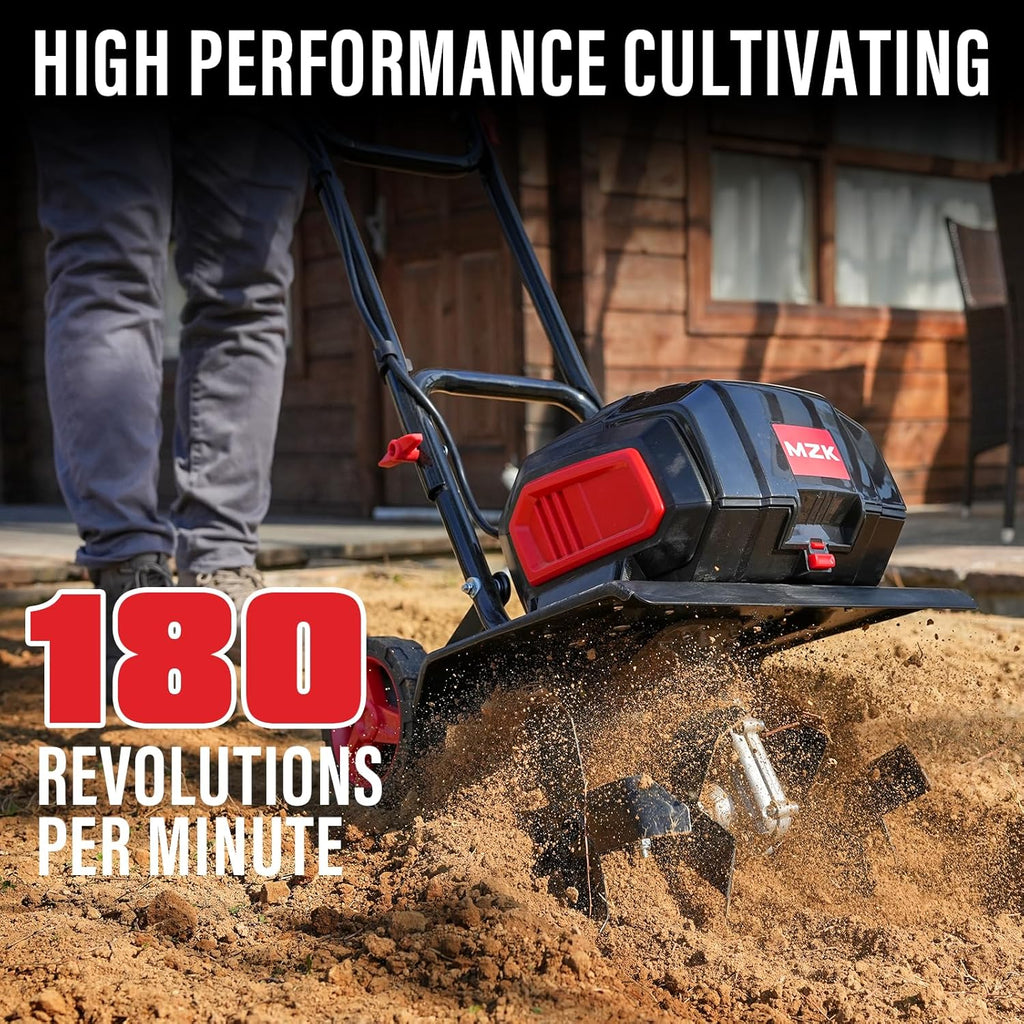 MZK Cultivador Inalámbrico 40V de 12 Pulgadas para Jardín – Con 2 Baterías de 4.0Ah y Cargador Rápido