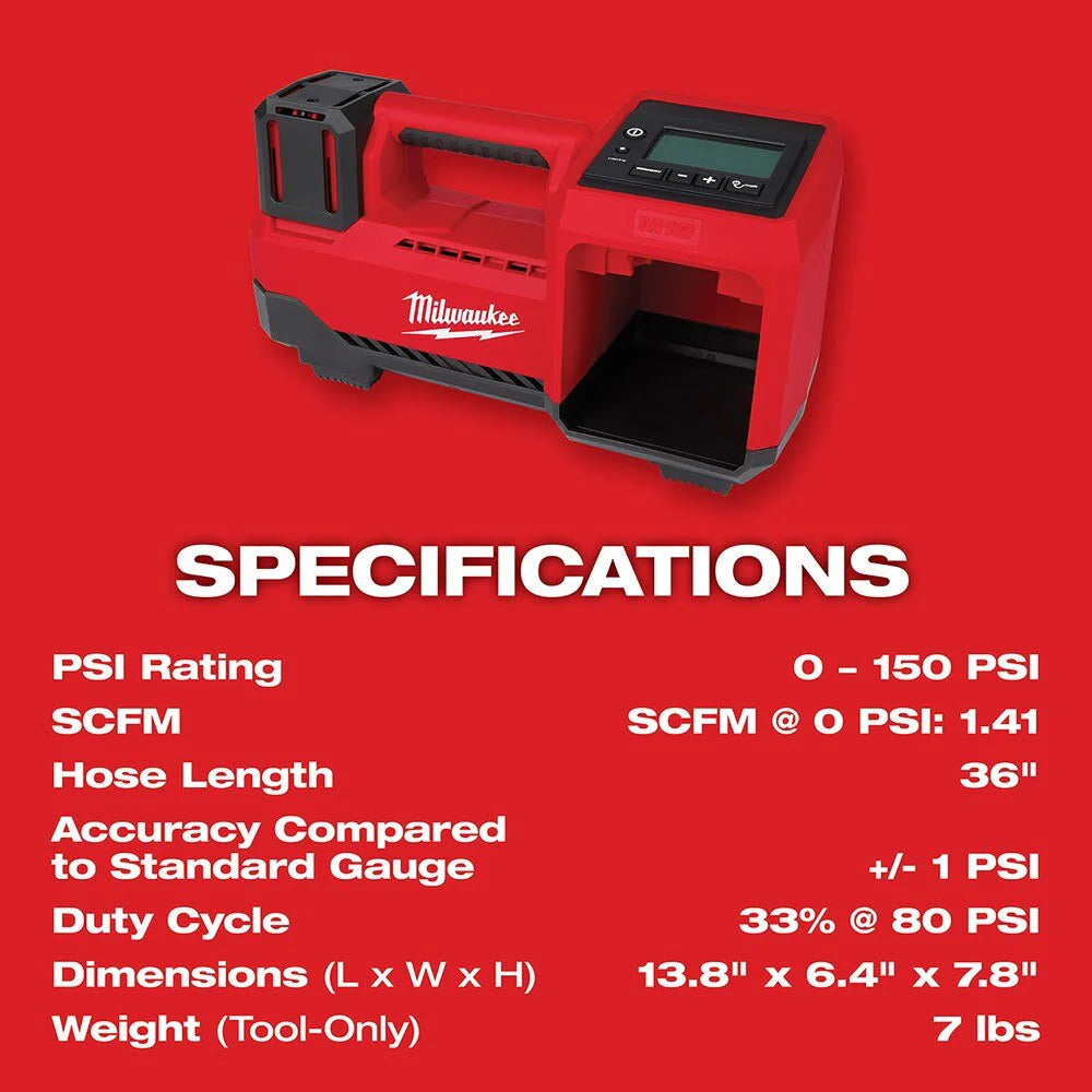 2025 Milwaukee 2848-20 M18 Inflador de Neumáticos Compacto, Solo Herramienta