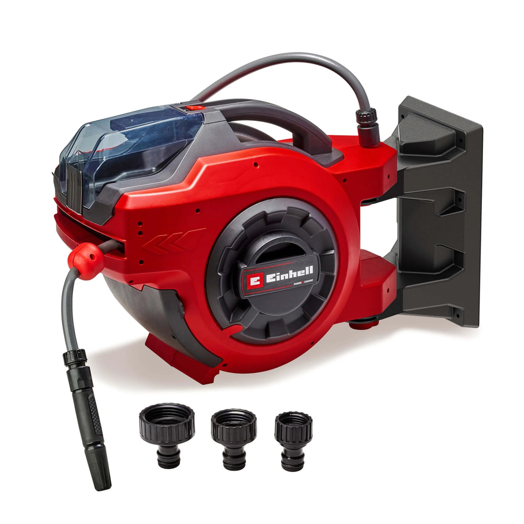 2025 Enrollador de Manguera a Batería Einhell GE-HR 18/30 Li-Solo Power X-Change (18 V, Enrollado Automático, Giro hasta 180°, Montaje en Pared, Manguera de Jardín de 30 m con Pulverizador, sin Batería)