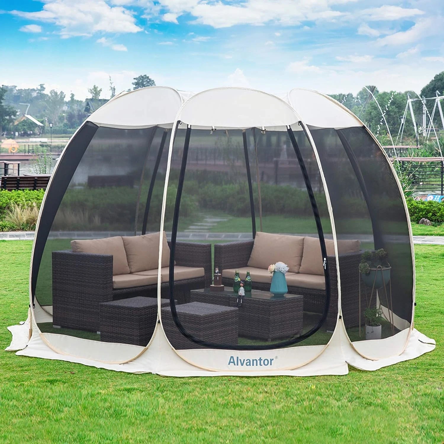 Mosquitera de 10 x 10 para tienda de campaña familiar al aire libre - Gazebo extensible con toldo para jardín o restaurante
