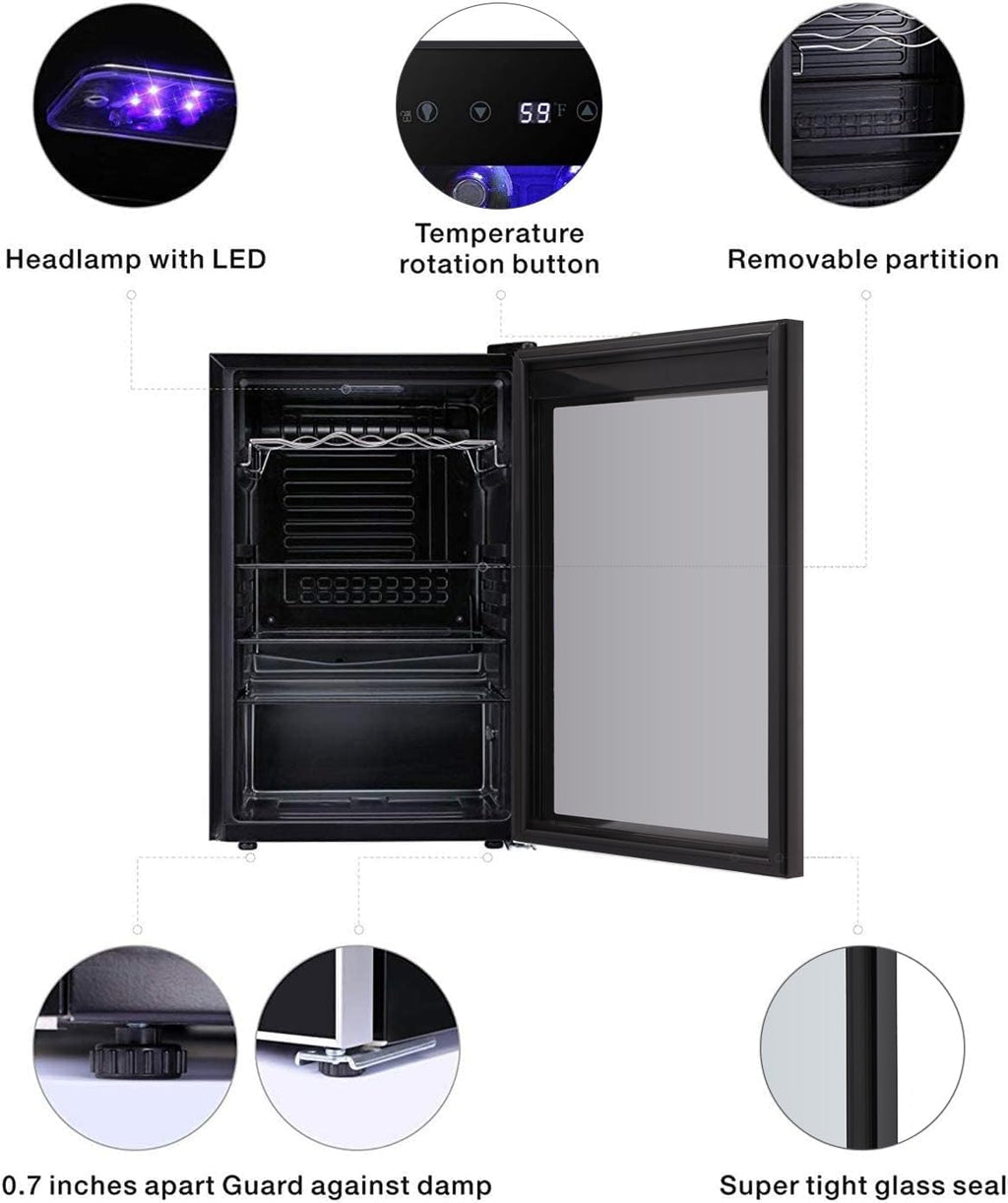 Antarctic Star Enfriador de Vino para 36 Botellas / Refrigerador de Bebidas, Mini Bodega, Refrigerador para Cerveza y Refrescos, Operación Silenciosa con Compresor, Temperatura Ajustable, Independiente, Color Negro, 4.4 pies cúbicos