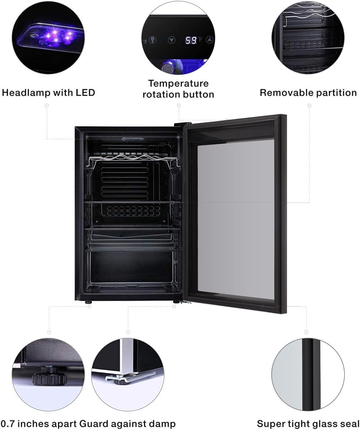 Antarctic Star Enfriador de Vino para 36 Botellas / Refrigerador de Bebidas, Mini Bodega, Refrigerador para Cerveza y Refrescos, Operación Silenciosa con Compresor, Temperatura Ajustable, Independiente, Color Negro, 4.4 pies cúbicos