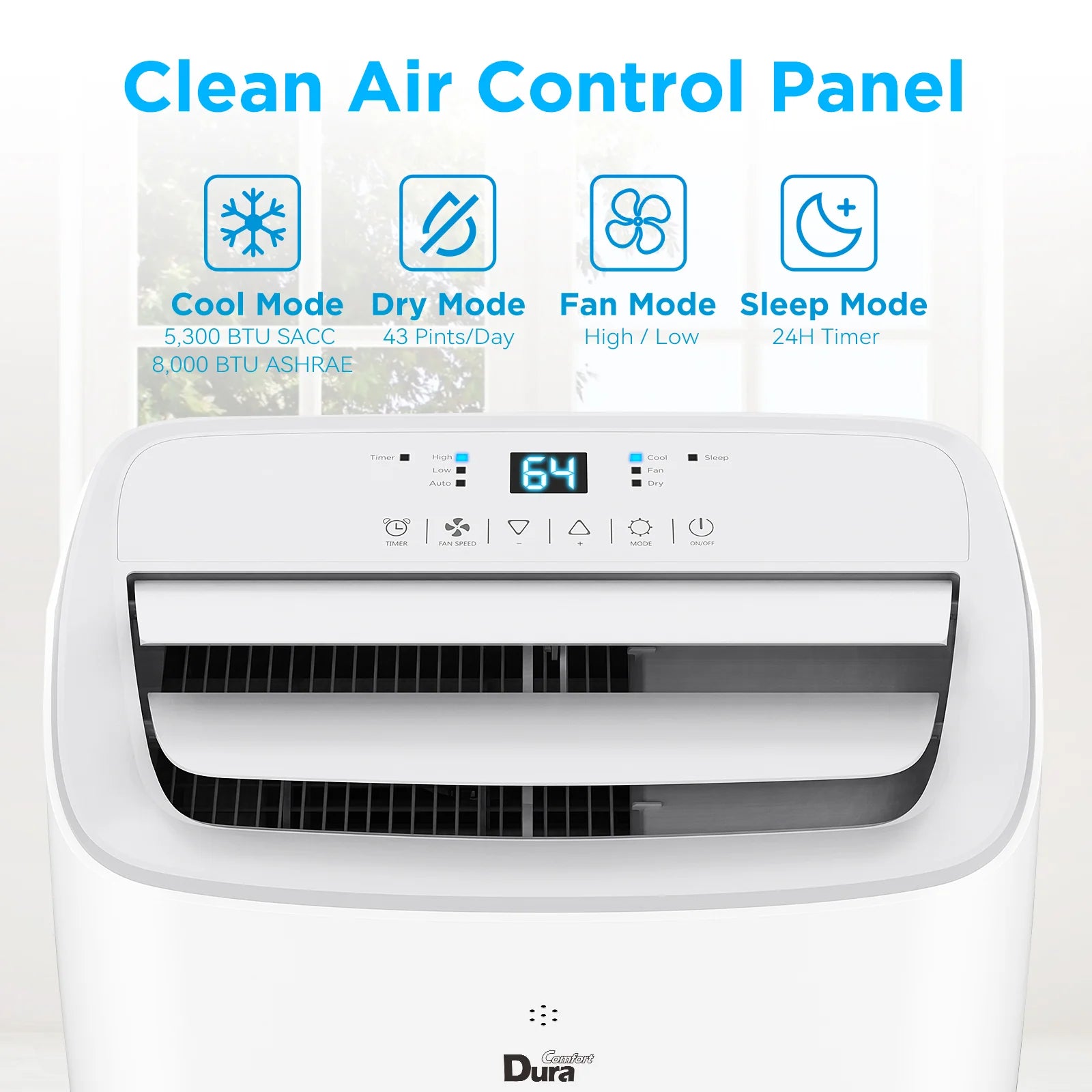 2025 Aire acondicionado portátil DuraComfort 3 en 1 – 8,000 BTU (ASHRAE) / 5,300 BTU (SACC) – Silencioso – Para habitaciones de hasta 200 pies²