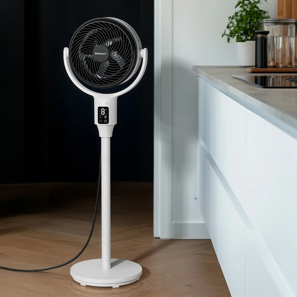 Ventilador de pie híbrido AirFlo™ 43" – Circulador de aire ultrasilencioso – Blanco