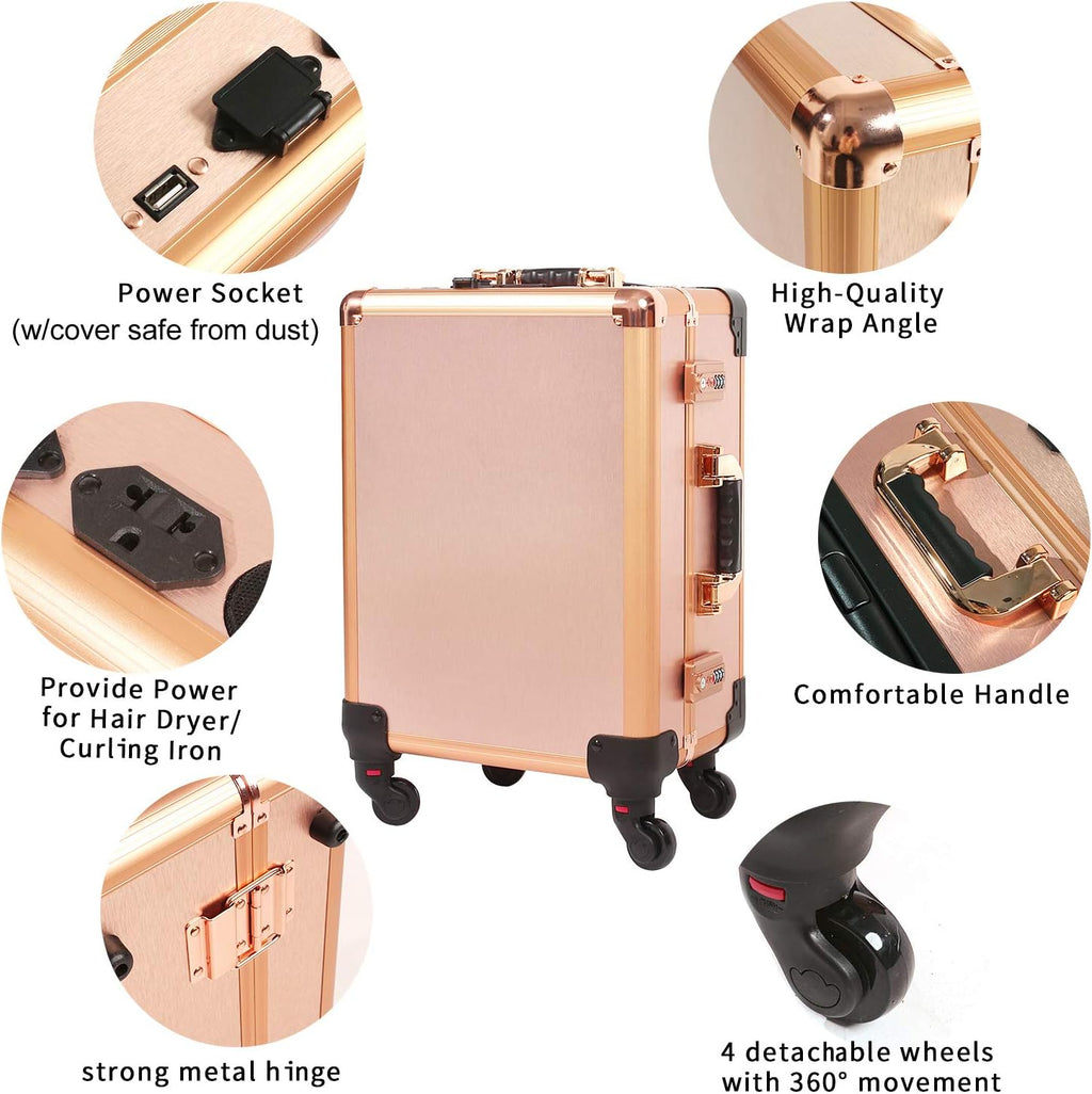 Maletín mediano para maquillaje con cerradura de código, espejo iluminado, altavoz, organizador de cosméticos de viaje, trolley profesional para artistas, estuche independiente para estudio