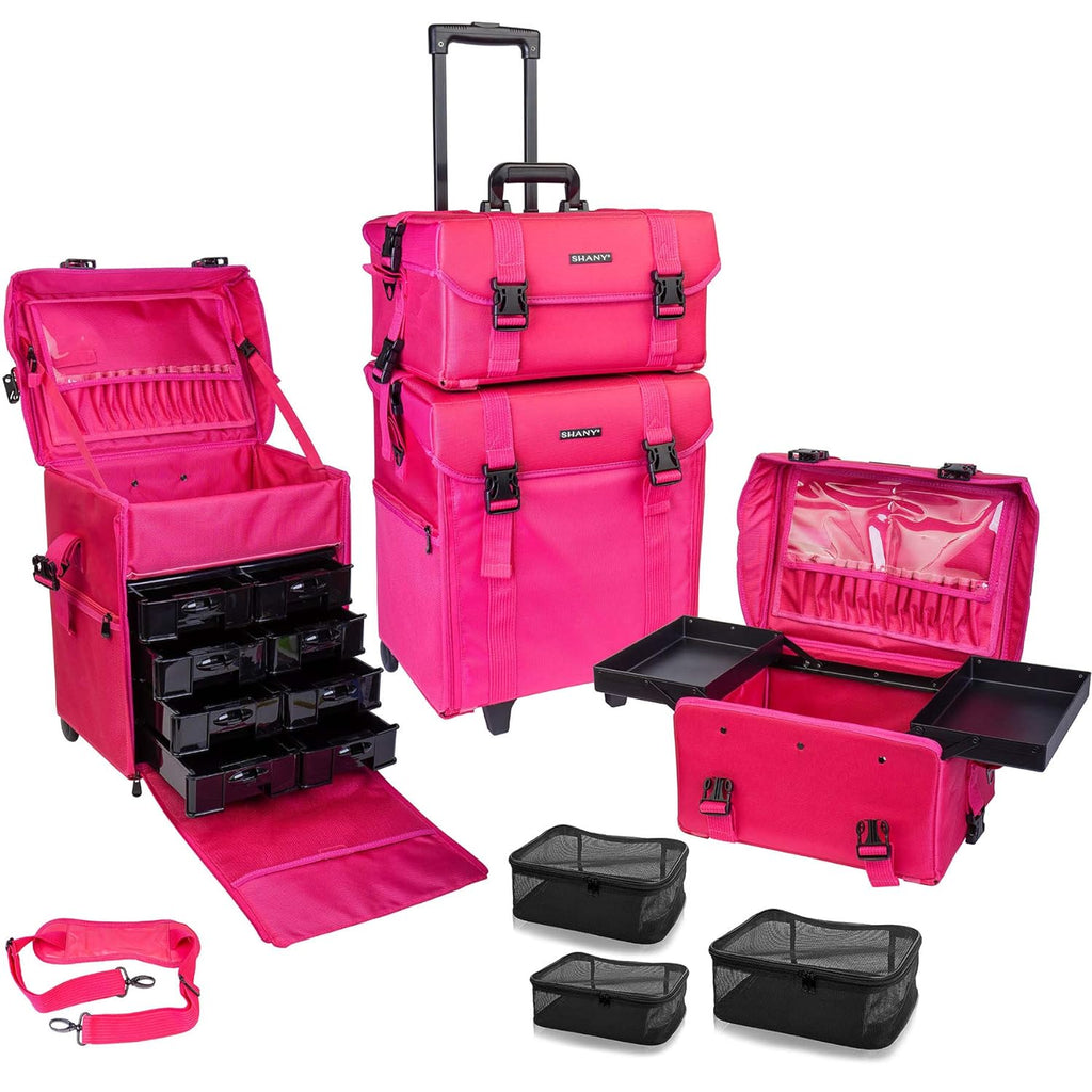 Maletín Cosmético de Vinilo Negro Azabache con Ruedas – Bolso de Viaje para Maquillaje