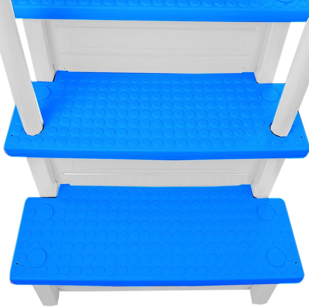 Escalones antideslizantes Aqua Select para piscinas elevadas | Azul | Para piscinas sobre tierra | Se pueden montar en terrazas de 48" a 54" de altura | Escalera de seguridad con capacidad hasta 250 lbs