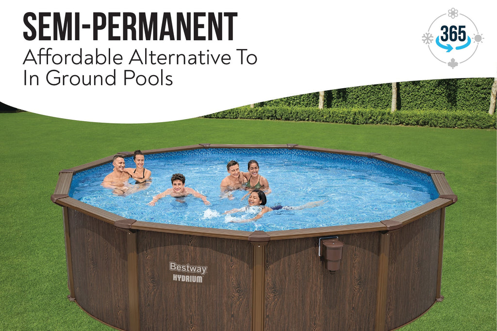2025 Piscina Elevada Redonda 16ft x 52in con Estampado de Madera, Estructura de Acero Hydrium