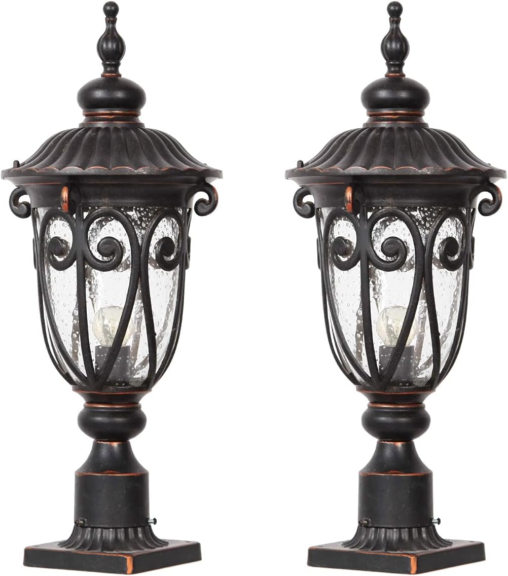 Luz de Pared Exterior Grande de 23" para Porche, Paquete de 2, Lámpara de Pared de Aluminio para Exterior, Farol Vintage de Bronce con Pantalla de Vidrio Transparente con Burbujas para Garaje