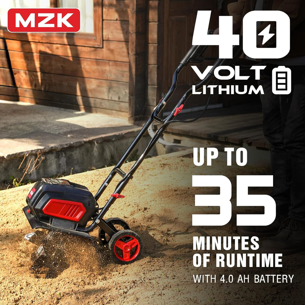 MZK Cultivador Inalámbrico 40V de 12 Pulgadas para Jardín – Con 2 Baterías de 4.0Ah y Cargador Rápido