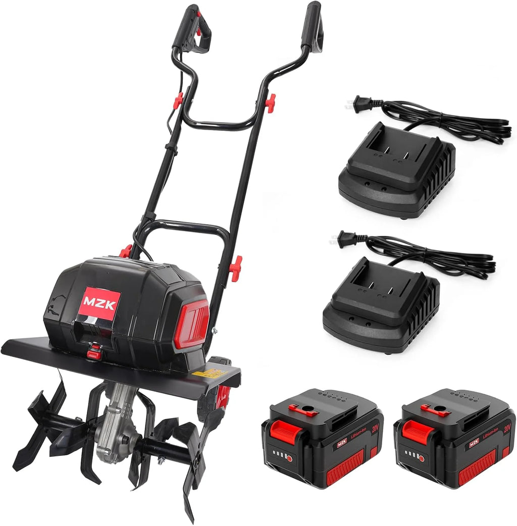 MZK Cultivador Inalámbrico 40V de 12 Pulgadas para Jardín – Con 2 Baterías de 4.0Ah y Cargador Rápido