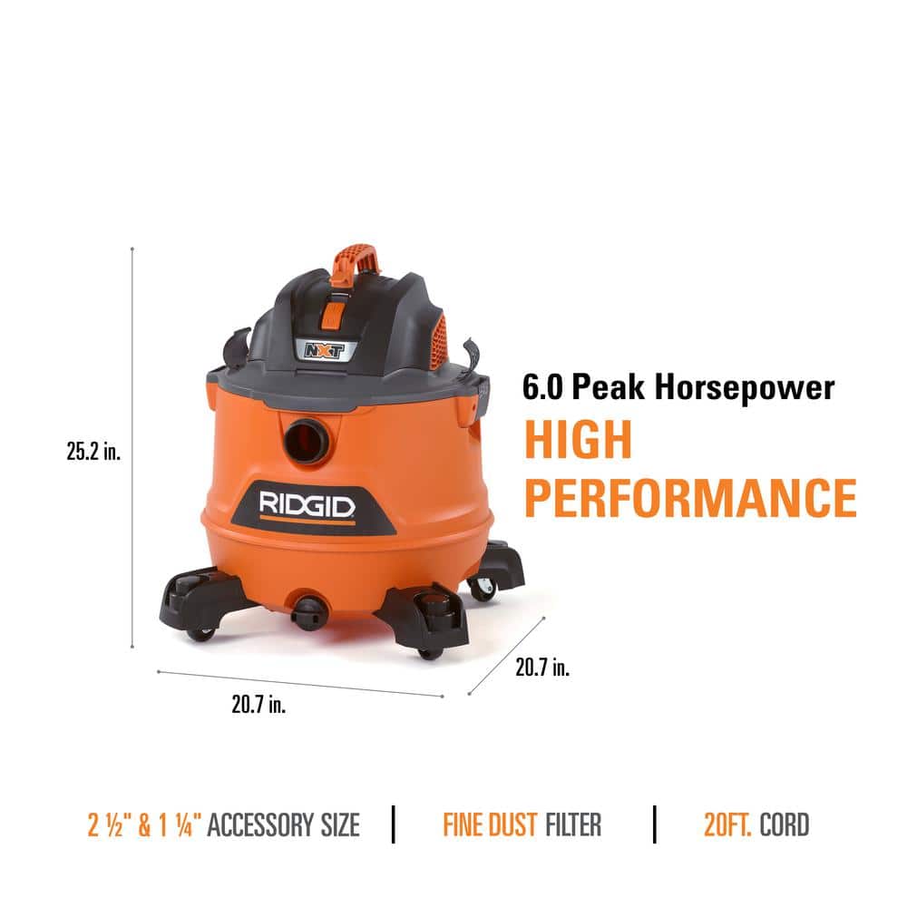2025 Aspiradora para Líquidos y Polvo 14 Gal / 6.0 HP Pico NXT con Kit Premium para Auto – RIDGID HD1401