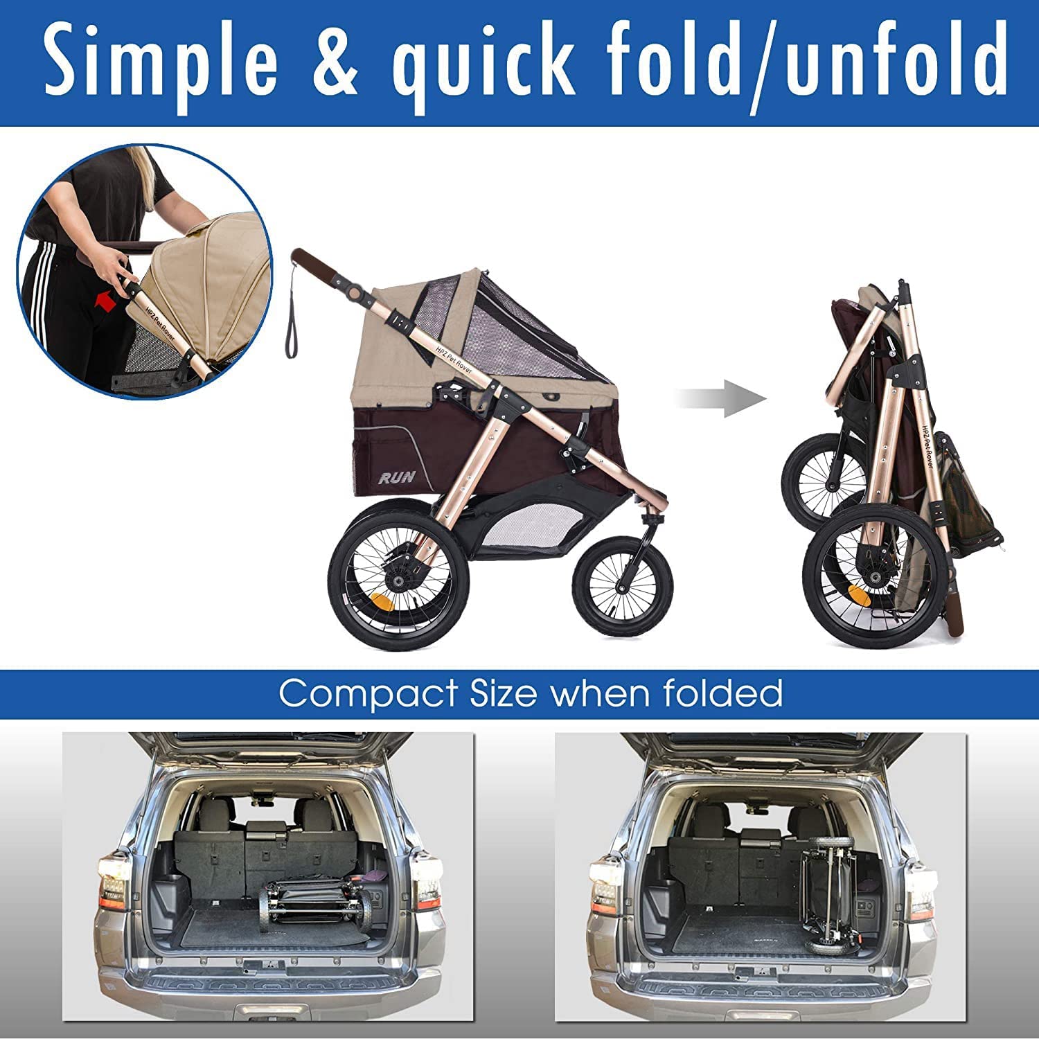 Coche Deportivo para Correr con Ruedas de Goma Confort / Entrada sin Cremallera / Plegado Rápido con Una Mano / Estructura de Aluminio para Perros, Gatos y Mascotas Pequeñas o Medianas (Camuflaje Verde)
