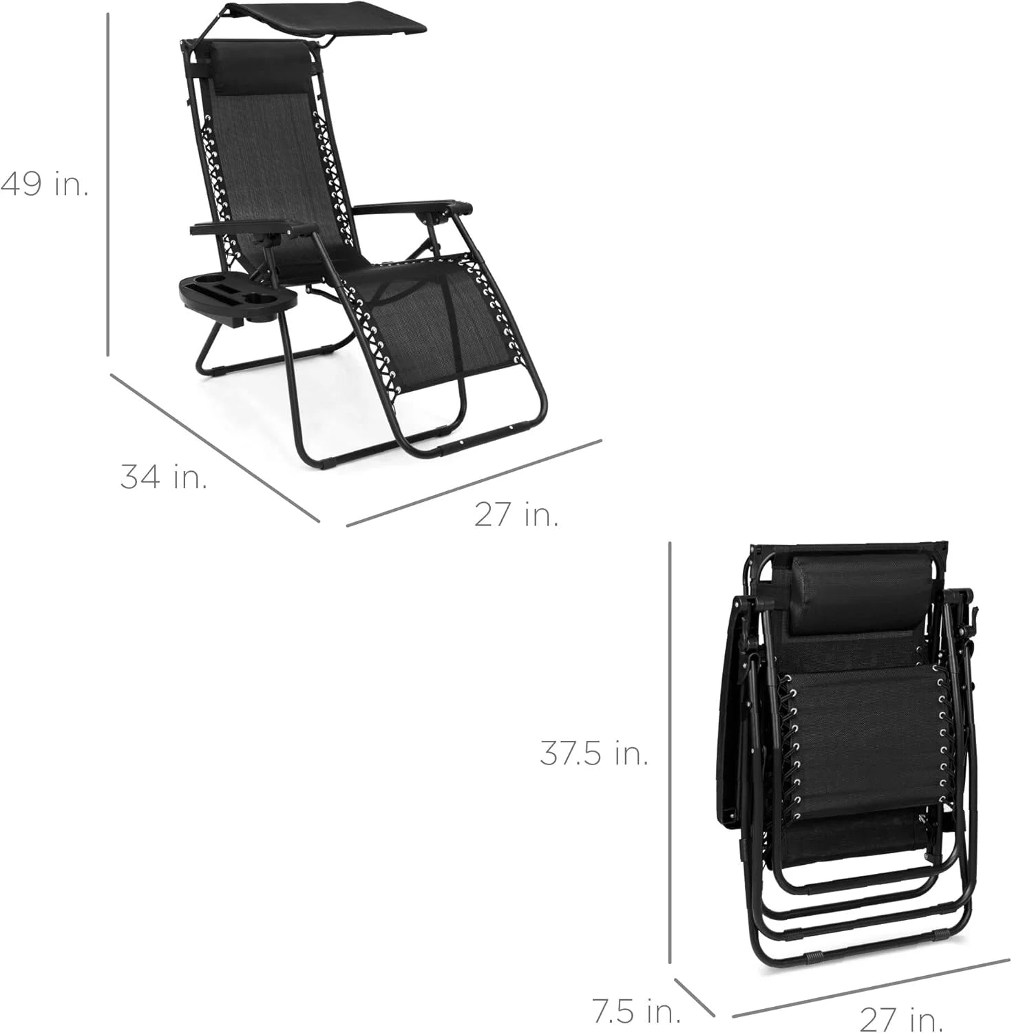 Best Choice Products – Silla Reclinable de Patio con Gravedad Cero, Ajustable y Plegable para Exteriores con Dosel, Almohada Cervical y Bandeja Lateral, Textileno – Azul Pavo Real
