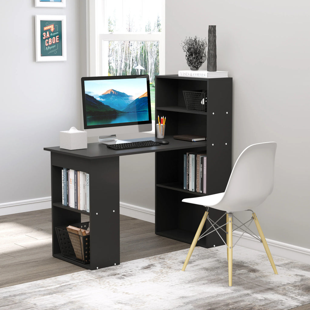 Escritorio de Ordenador Moderno de 120 cm con Estantería, Mesa de Estudio y Estación de Trabajo con 6 Estantes, Negro