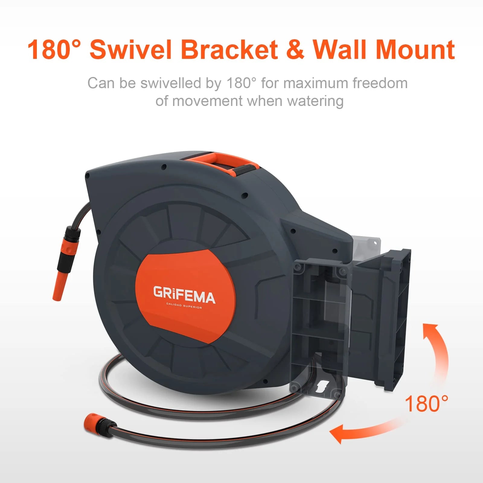 2025 GRIFEMA G301-35 Carrete de manguera mural con manguera de 35 m + 2 m, caja giratoria 180°, enrollado automático con boquilla ajustable