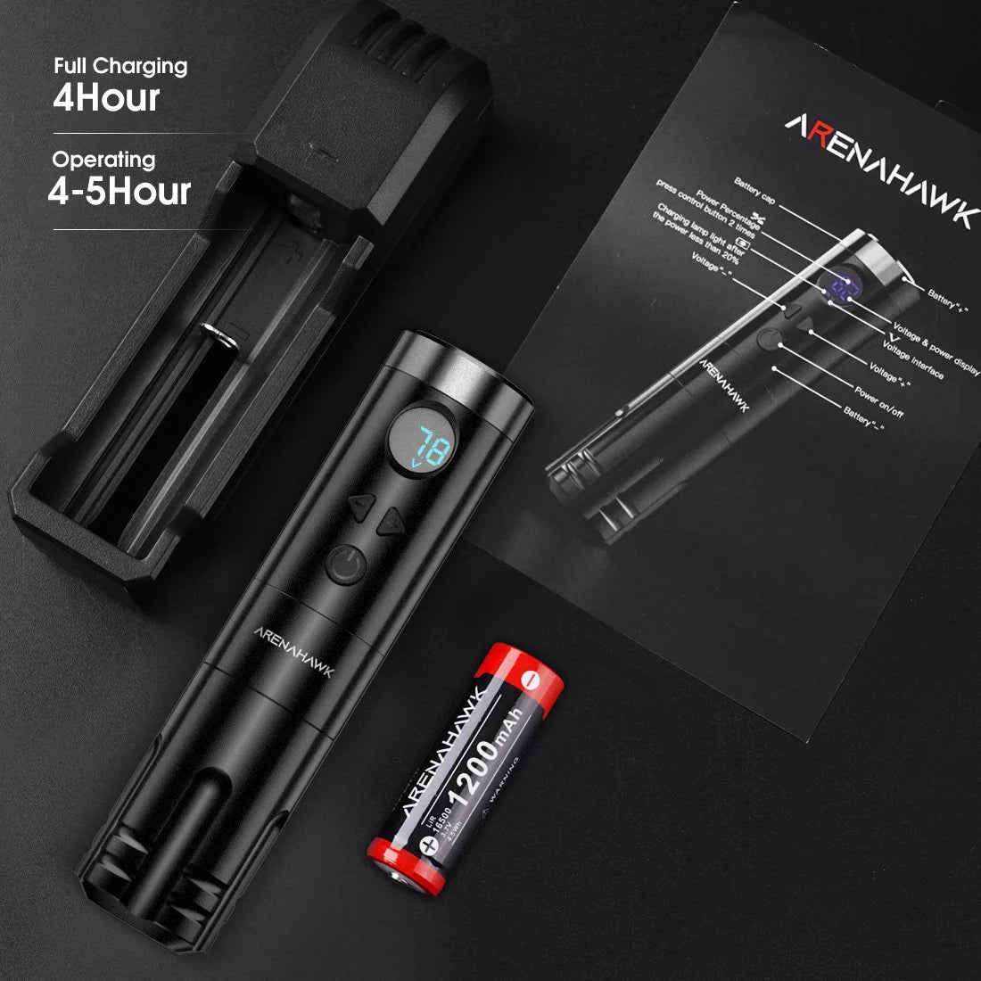 Máquina de Tatuaje Rotativa Inalámbrica Arenahawk A-Power con Recorrido de 4.0 mm
