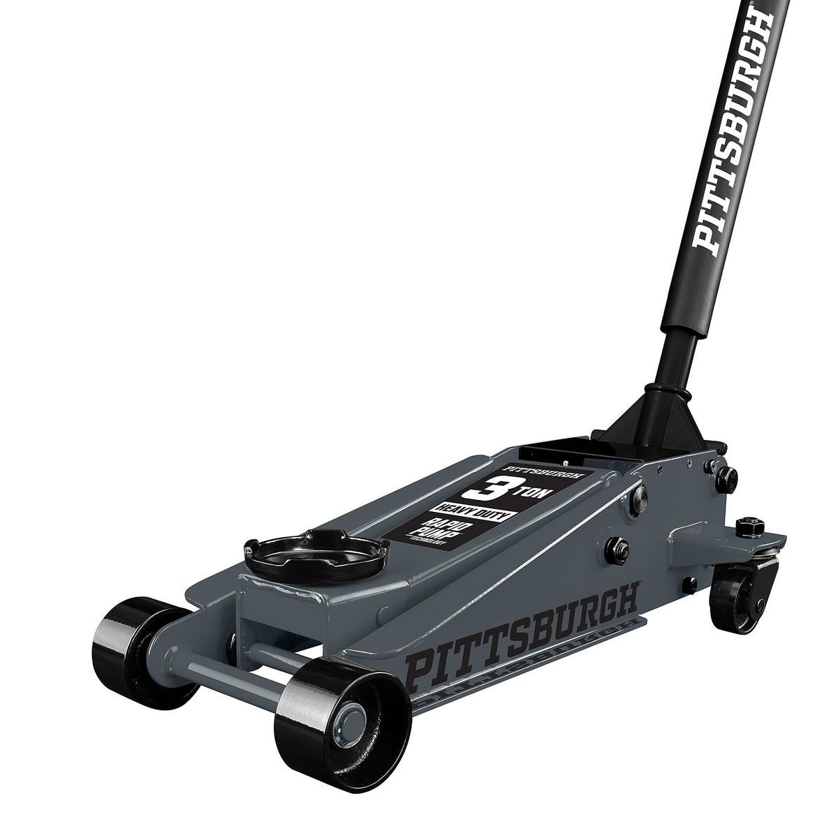 2025 PITTSBURGH Gato hidráulico de piso de 3 toneladas con bomba RAPID PUMP, color gris pizarra