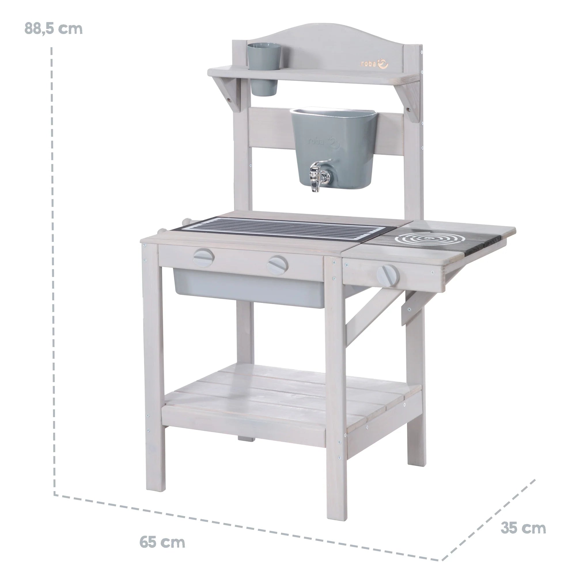Cocina de juego al aire libre con accesorios – Madera certificada FSC – Acabado en gris grabado