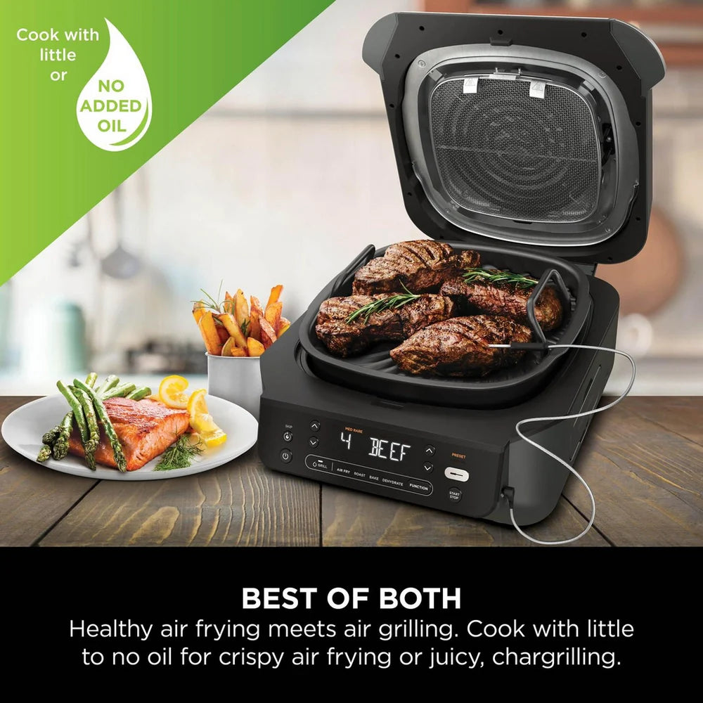 2025 Ninja 5 en 1 Parrilla y Freidora de Aire EG351UK – Multi-cocina 5,7L con Sonda Digital de Cocción – Negro/Plata