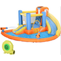 Tobogán de Agua Inflable para Niños 5 en 1 con Castillos Inflables, Piscina de Agua, Tobogán, Paredes para Escalar y 2 Cáñones de Agua, Soplador de Aire de 450W