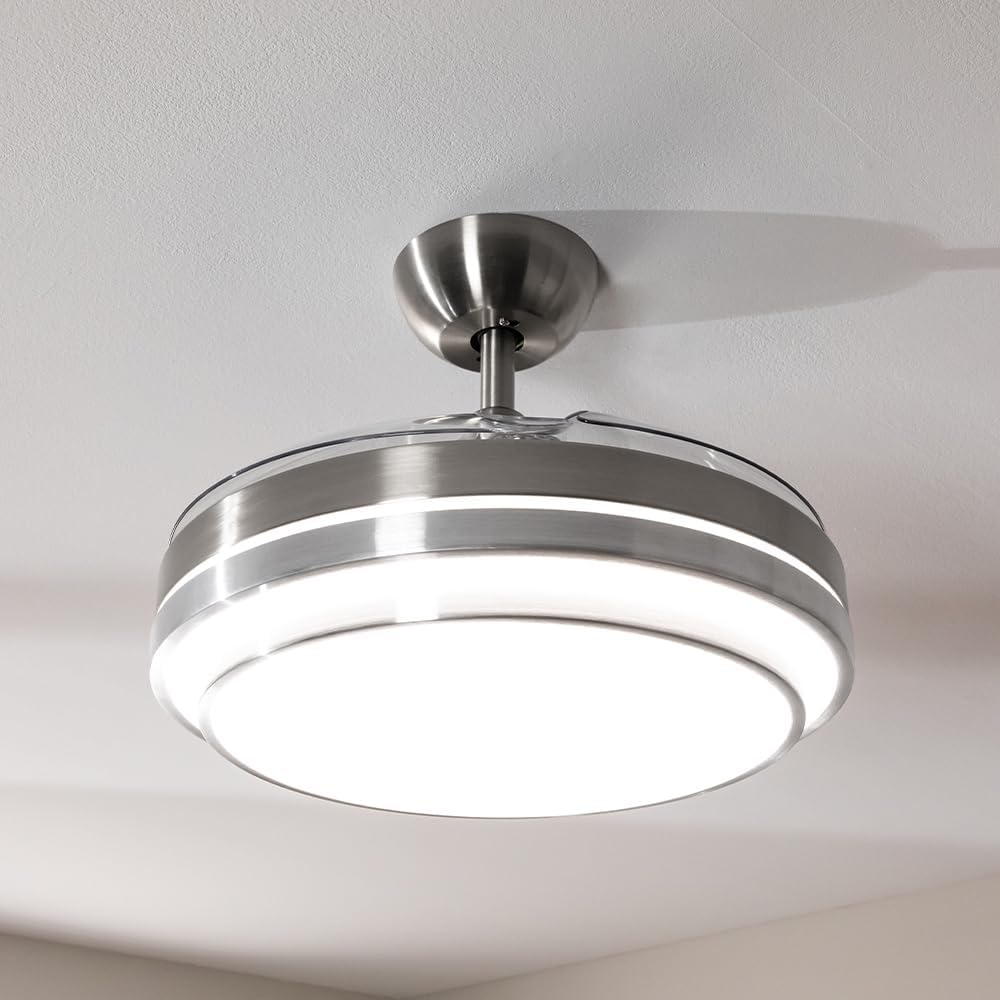 Ventilador de Techo Cecotec con Aspas Retráctiles y Lámpara Invisible EnergySilence Aero 4280 de Acero, 40 W, Diámetro 42 Pulgadas (106 cm), Temporizador, 3 Tonos de Luz, Función Verano-Invierno