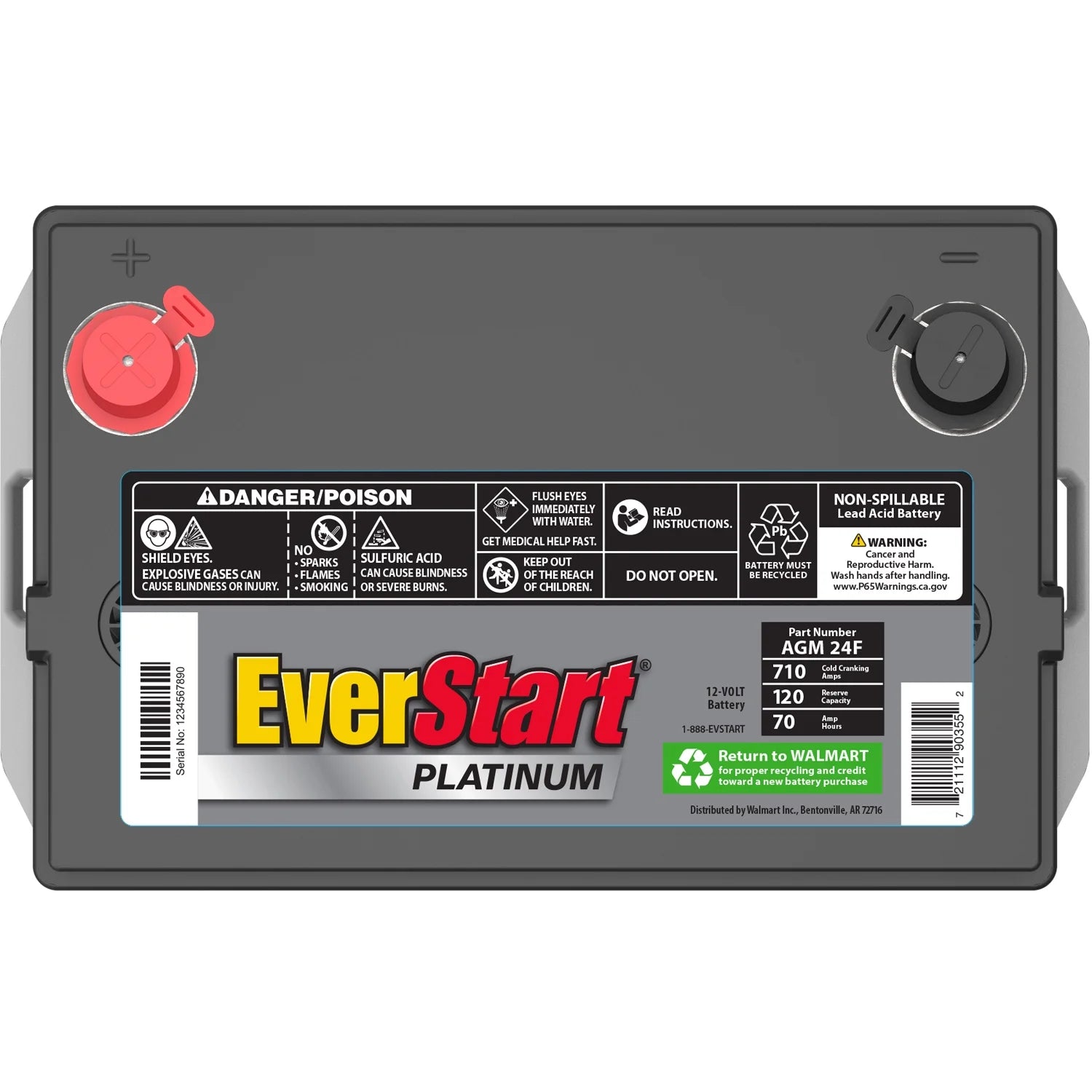 2025 Batería de automóvil AGM EverStart Platinum, tamaño de grupo 24F, 12 voltios, 750 CCA