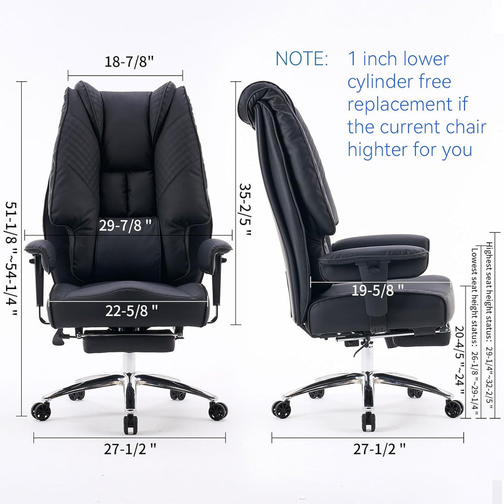 Silla de Oficina Alta y Ancha para 400 lbs, Silla Ejecutiva de Cuero con Respaldo Alto y Reposapiés, Silla Ergonómica con Soporte Lumbar para Aliviar el Dolor de Espalda Baja (Beige)