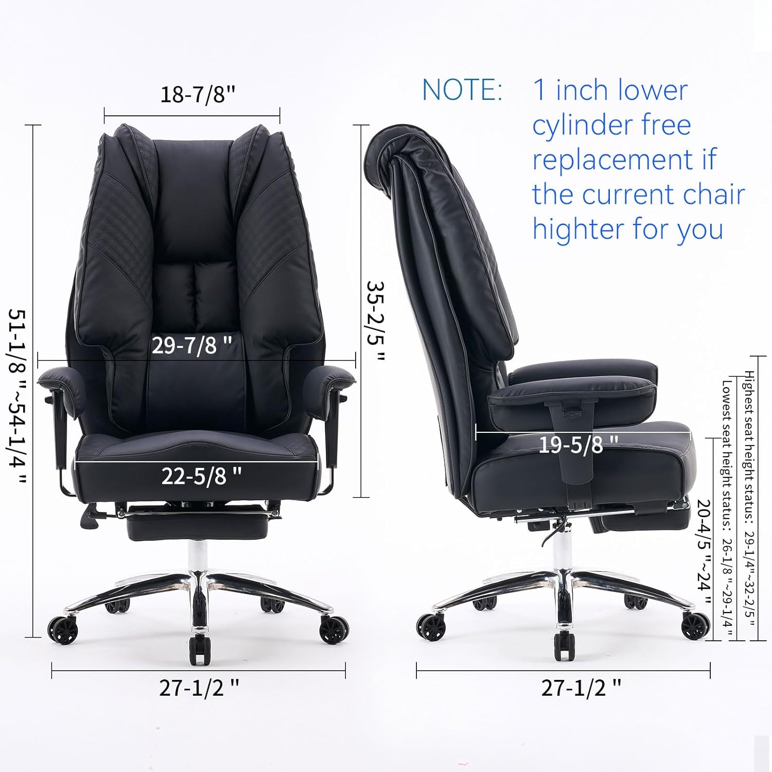 Silla de Oficina Alta y Ancha para 400 lbs, Silla Ejecutiva de Cuero con Respaldo Alto y Reposapiés, Silla Ergonómica con Soporte Lumbar para Aliviar el Dolor de Espalda Baja (Beige)