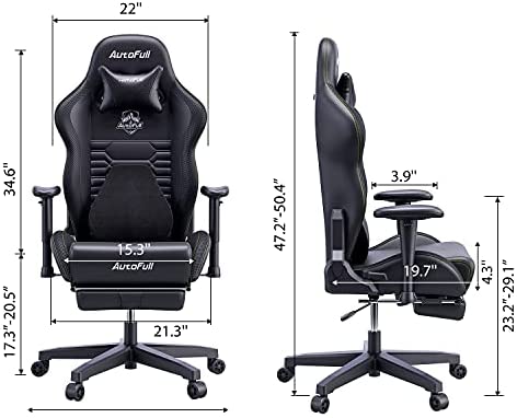AutoFull Escritorio de Juego y Silla de Oficina con Soporte Lumbar Ergonómico, Estilo Racing, Cuero PU, Silla de Tarea Giratoria Ajustable de Espalda Alta para PC