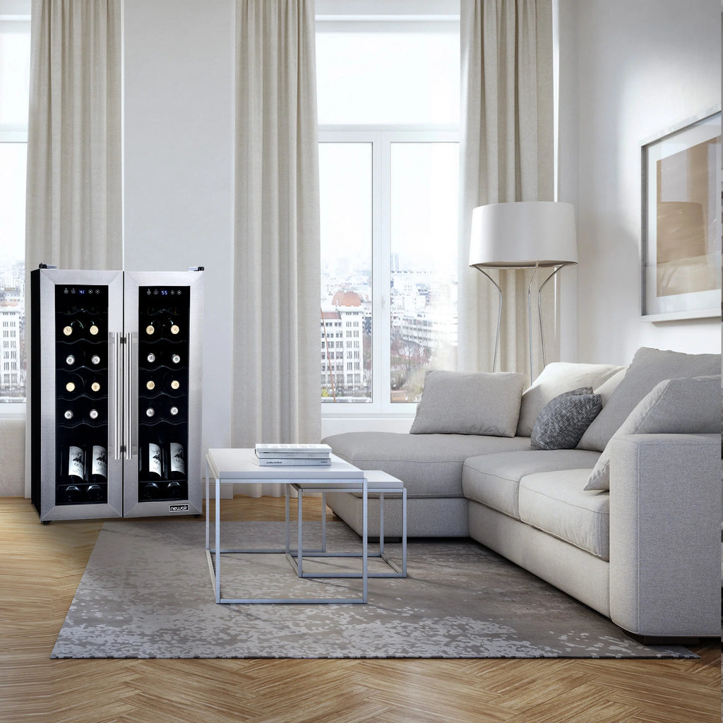 2025 Refrigerador de Vinos Independiente Newair® de Acero Inoxidable – 24 Botellas – 20" con Doble Zona