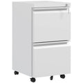 Archivador Móvil con 2 Cajones, Mueble de Archivo Cerrable de Acero, Cuerpo Preensamblado, Blanco