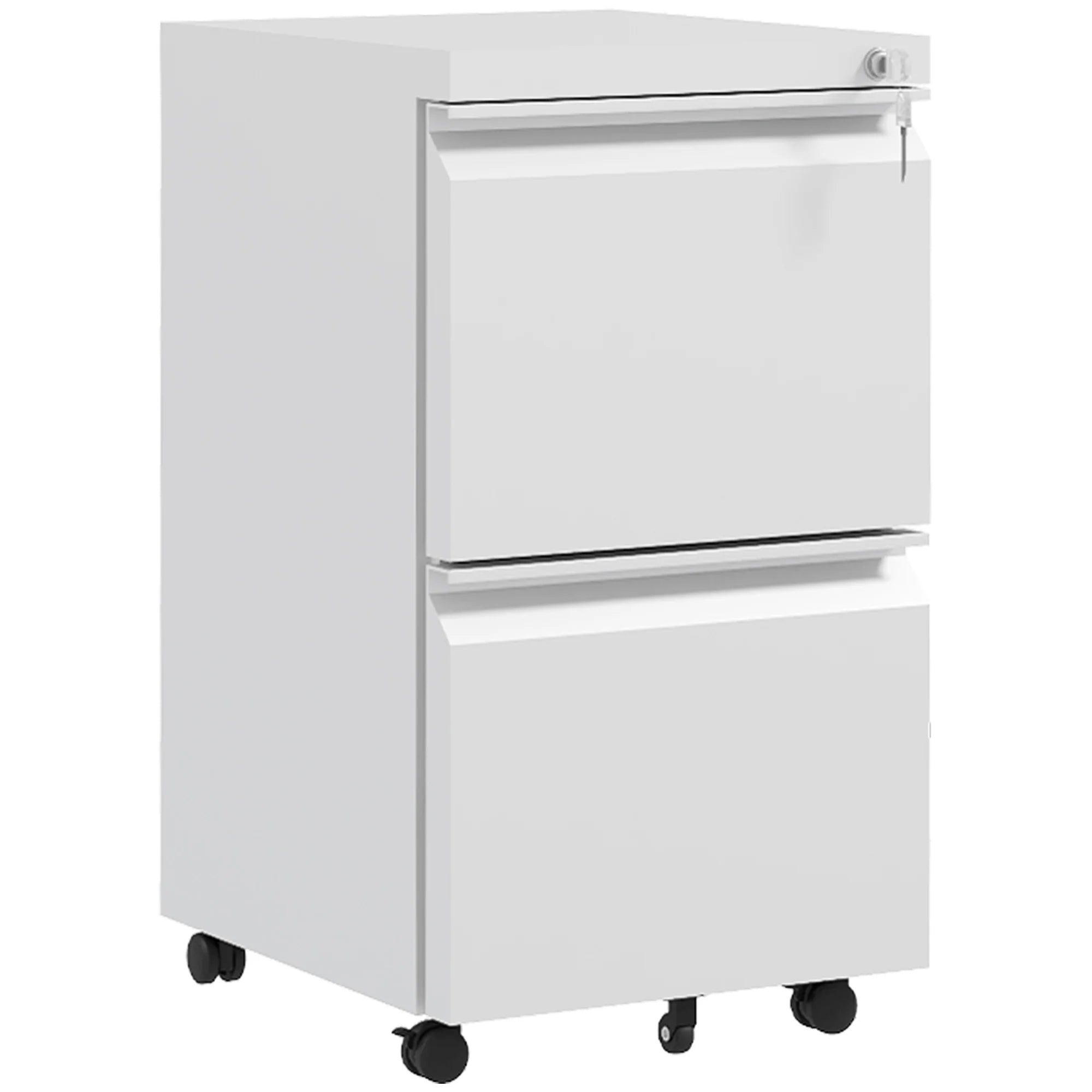 Archivador Móvil con 2 Cajones, Mueble de Archivo Cerrable de Acero, Cuerpo Preensamblado, Blanco