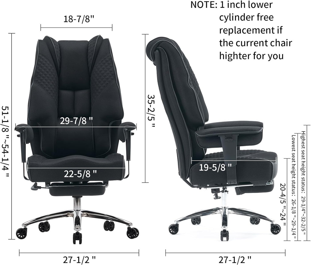 Silla de Oficina Alta y Ancha para 400 lbs, Silla Ejecutiva de Cuero con Respaldo Alto y Reposapiés, Silla Ergonómica con Soporte Lumbar para Aliviar el Dolor de Espalda Baja (Beige)