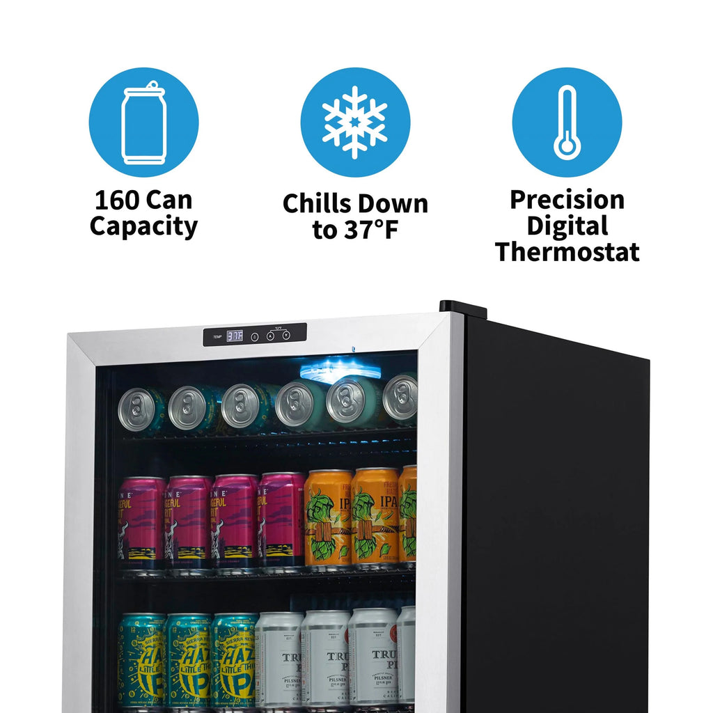 2025 Newair® Refrigerador de Bebidas Independiente en Acero Inoxidable – 160 Latas – 21,3"